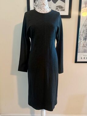 New Cos Dark Grey Rayon Midi Dress Minimalist Classic Size US10 Org $115